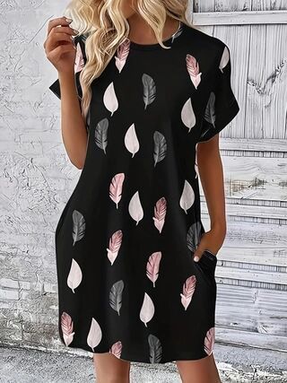 Short Sleeve Printed Pocket Dress