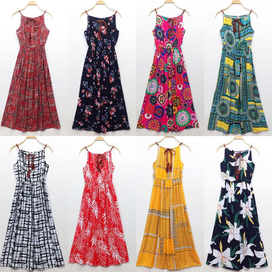 Ethnic Style Dress Women's Cotton Silk Belt Beach Dress With Suspenders