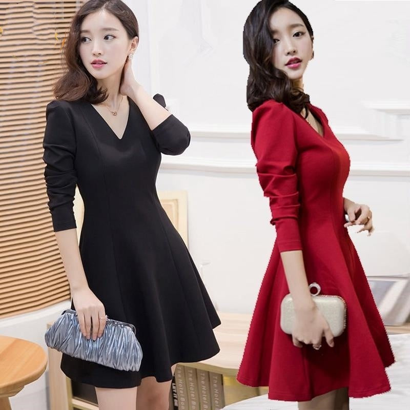 Hepburn style V-neck dress