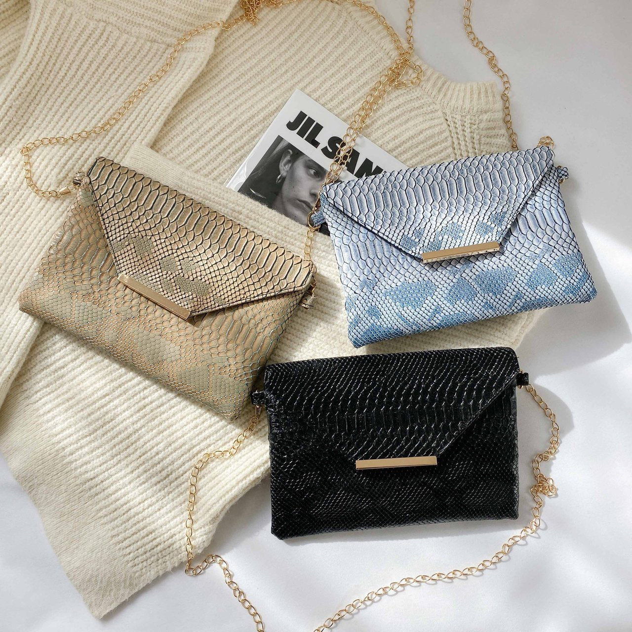 Crossbody snake print envelope bag large capacity temperament pu female bag