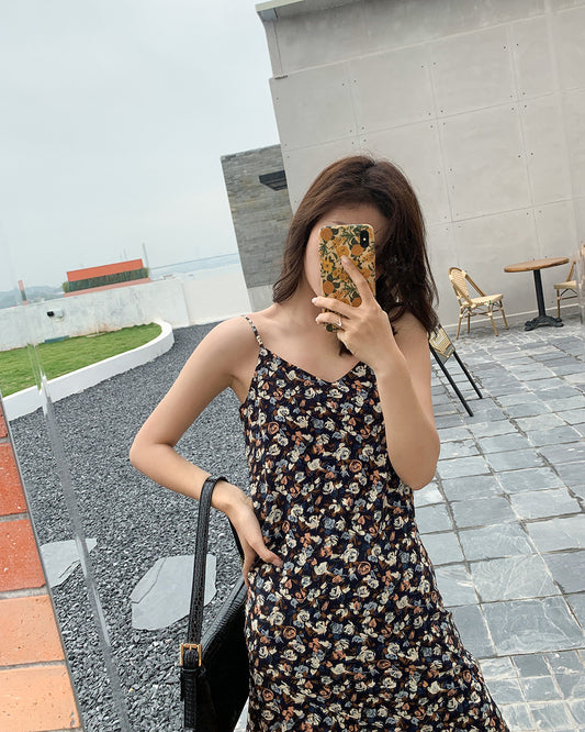 French Niche Floral Sling Skirt Loose And Small Size Dress With Age-Reducing Temperament Women