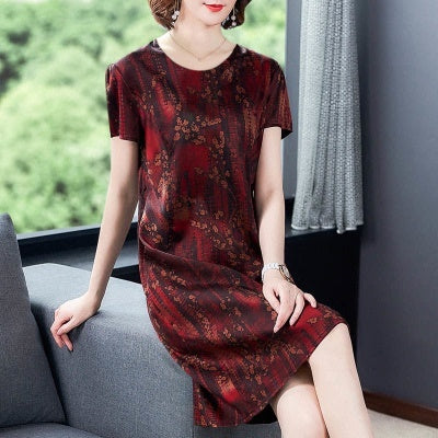Dress Women'S Dress Medium Length Summer New Noble Foreign Style Mother Heavy Silk Skirt