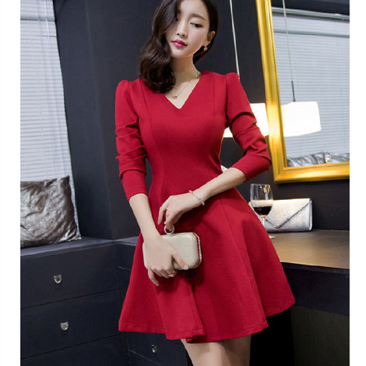 Hepburn style V-neck dress