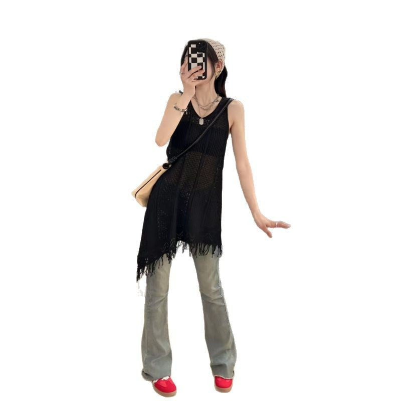 Sweet All-matching Hollow Sleeveless Knitted Dress Women