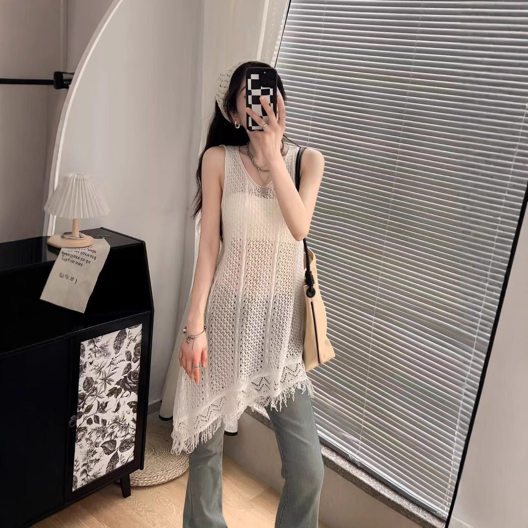 Sweet All-matching Hollow Sleeveless Knitted Dress Women