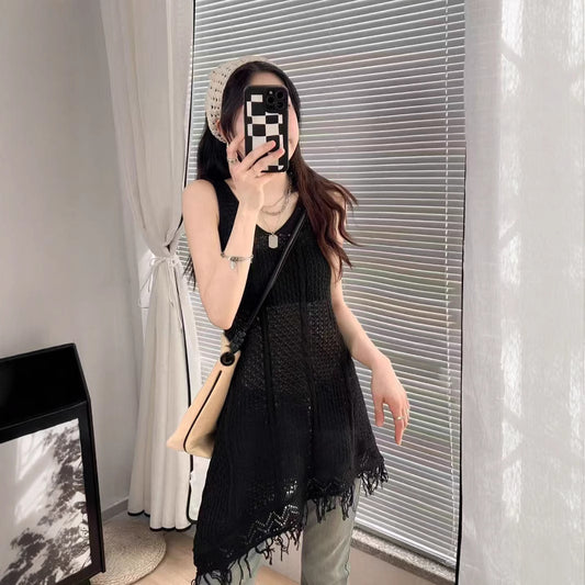 Sweet All-matching Hollow Sleeveless Knitted Dress Women