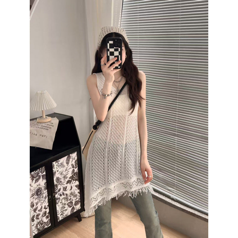 Sweet All-matching Hollow Sleeveless Knitted Dress Women
