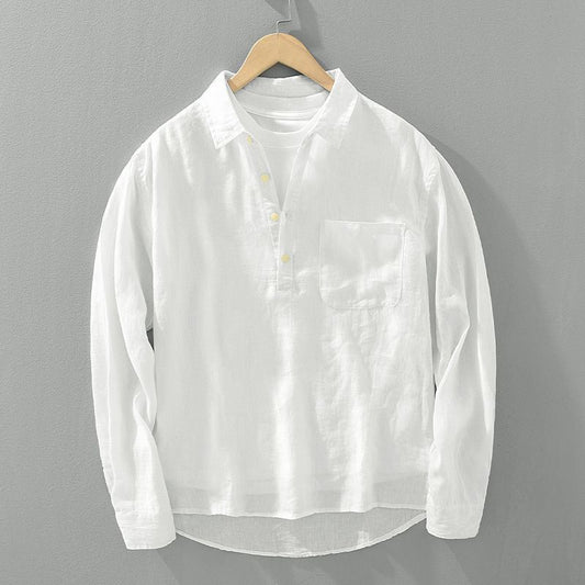 Japanese-style Retro Long Sleeve Linen Shirt Men's Pullover Square Collar