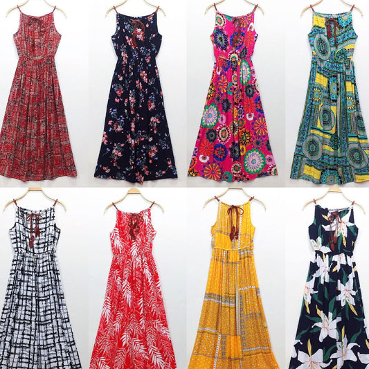 Ethnic Style Dress Women's Cotton Silk Belt Beach Dress With Suspenders