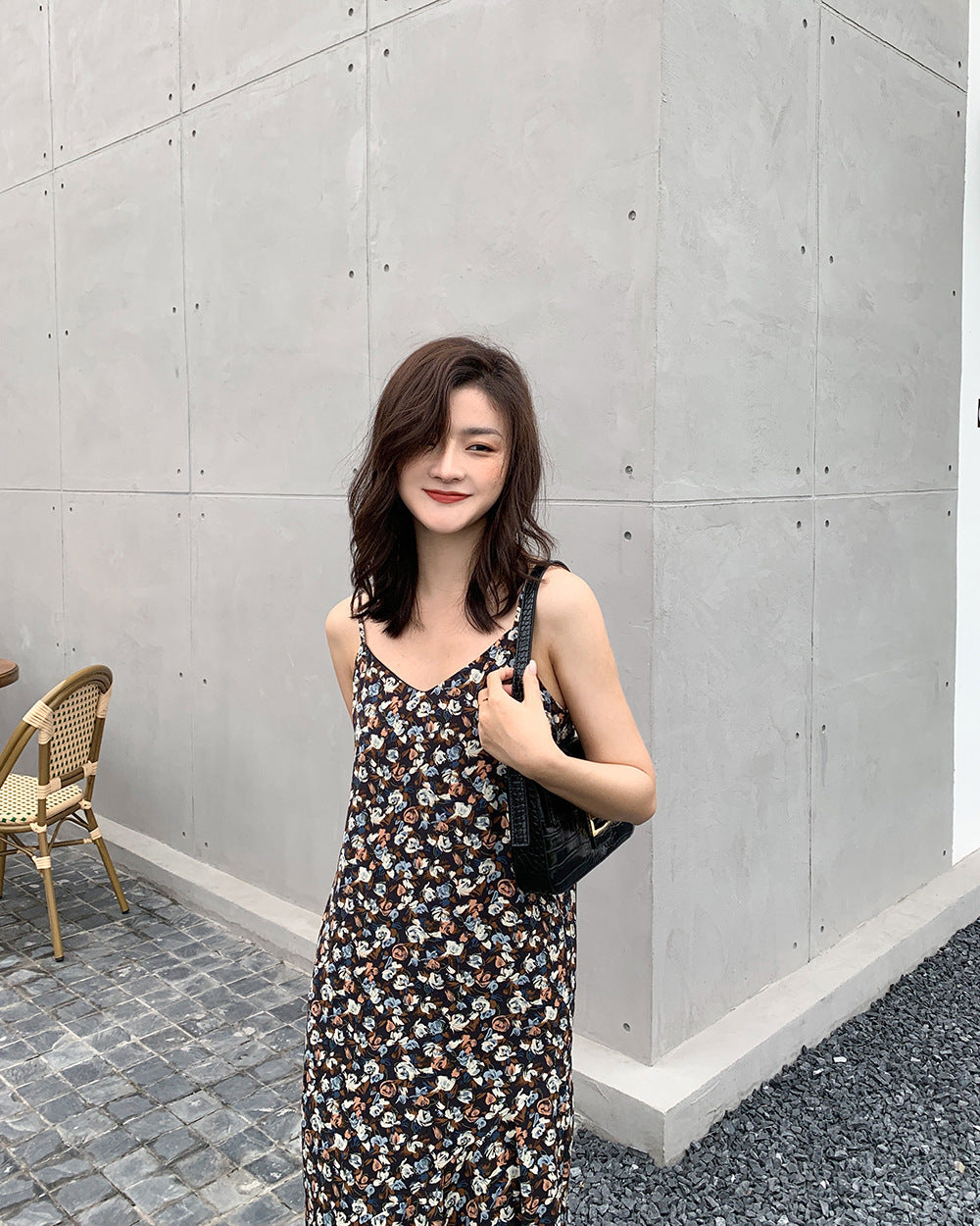 French Niche Floral Sling Skirt Loose And Small Size Dress With Age-Reducing Temperament Women