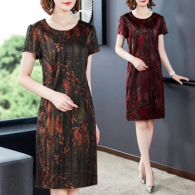 Dress Women'S Dress Medium Length Summer New Noble Foreign Style Mother Heavy Silk Skirt