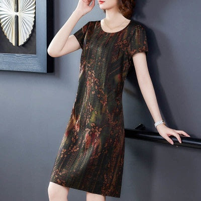 Dress Women'S Dress Medium Length Summer New Noble Foreign Style Mother Heavy Silk Skirt