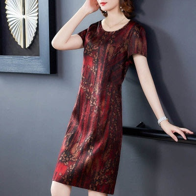 Dress Women'S Dress Medium Length Summer New Noble Foreign Style Mother Heavy Silk Skirt