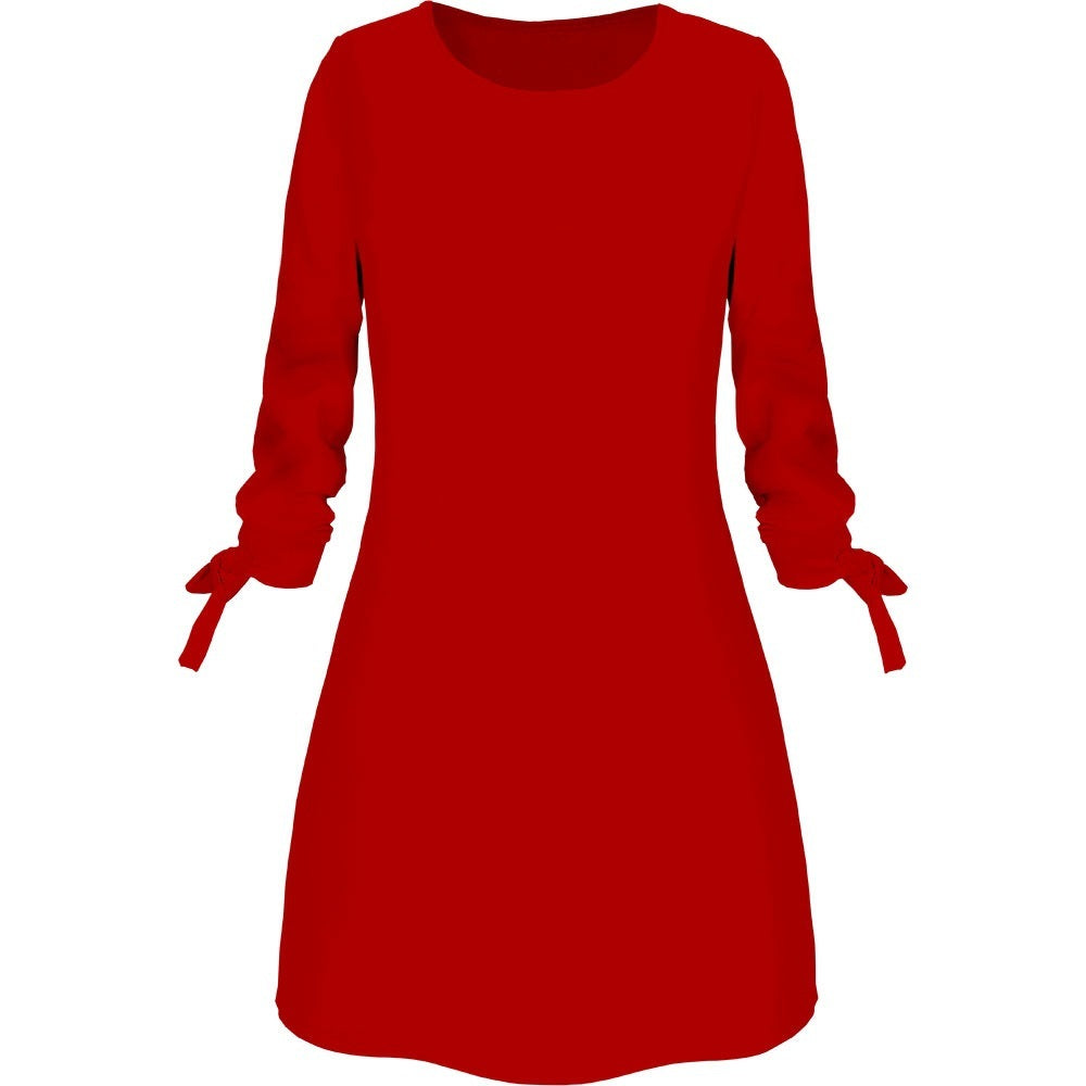 Spring, Summer, Autumn, European And American Solid Color Dress, Casual O-neck Dress, Lace