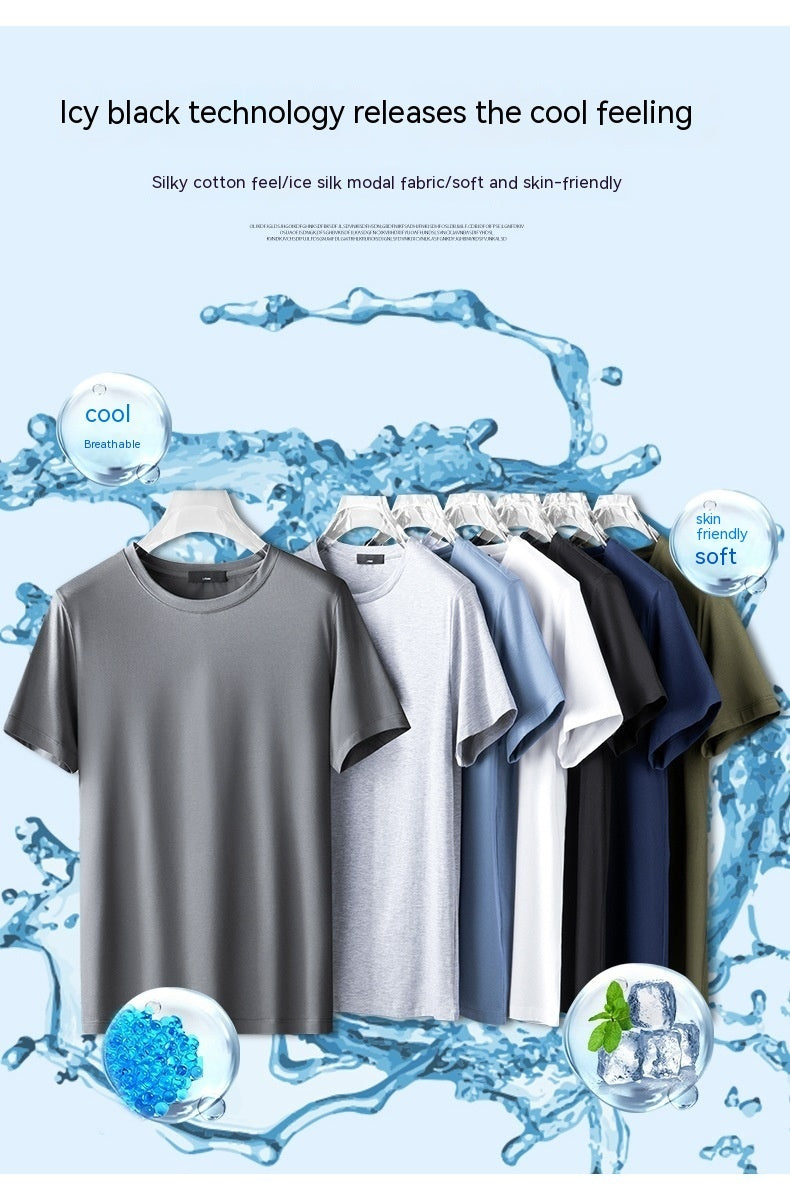 Men's Short-sleeved Solid Color Summer Thin Quick-drying Stretch Modal Cotton Ice-feeling Top