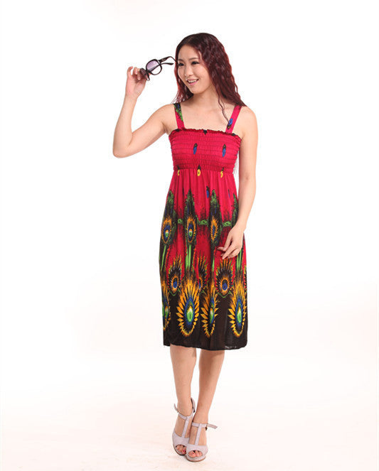 Bohemian Floral Dress Printed Milk Silk Plus Size Beach Dress Suspender Dress For Women