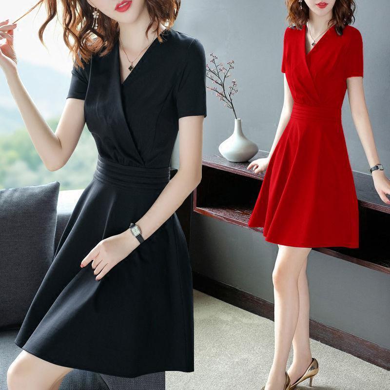 Mid-length Waist Skimming Small Black Dress Women