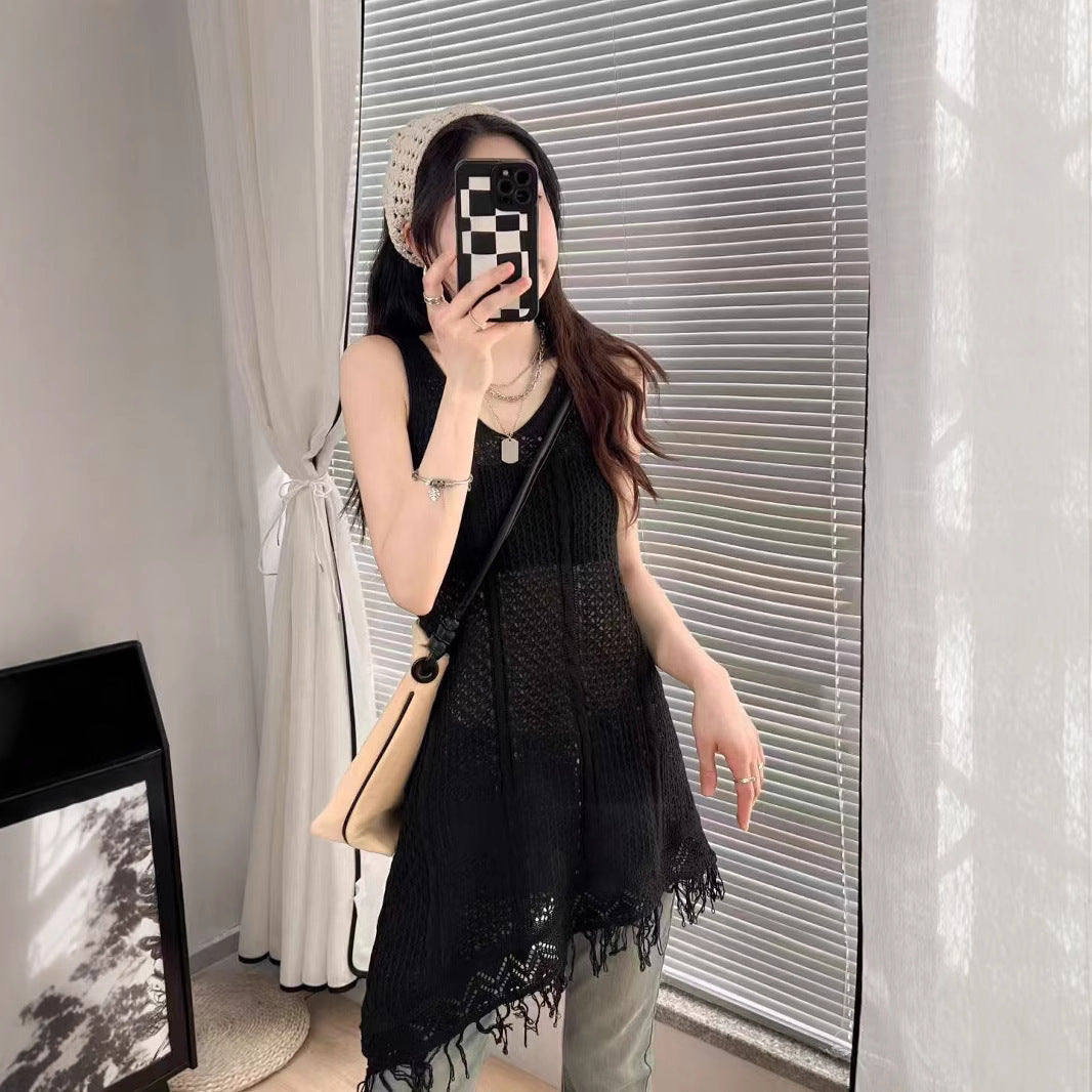 Sweet All-matching Hollow Sleeveless Knitted Dress Women
