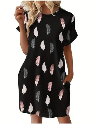 Short Sleeve Printed Pocket Dress