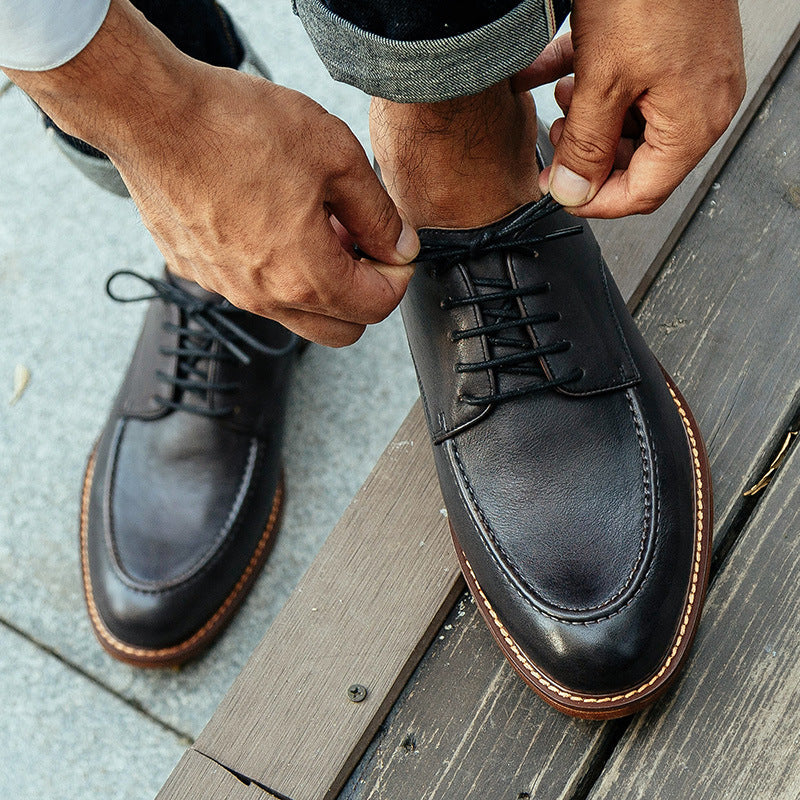 Casual Lace-up Men's Shoes Low-top Shoes British Men's Leather