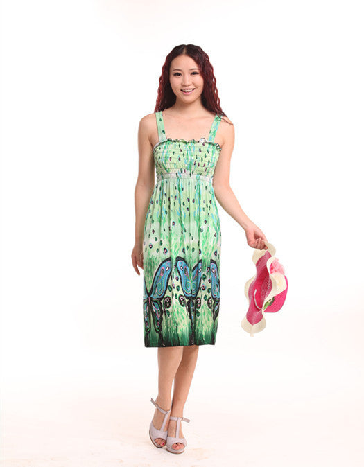 Bohemian Floral Dress Printed Milk Silk Plus Size Beach Dress Suspender Dress For Women